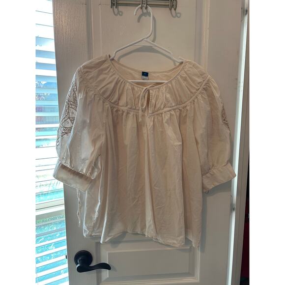 Old Navy Off-White Blouse Ethereal Ballet Core Boho Office Short Sleeve - Picture 1 of 6